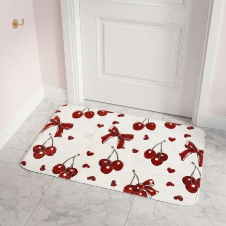 دعسة صغيرة بتصميم الكرز والفيونكات باللونين الأحمر والأبيض